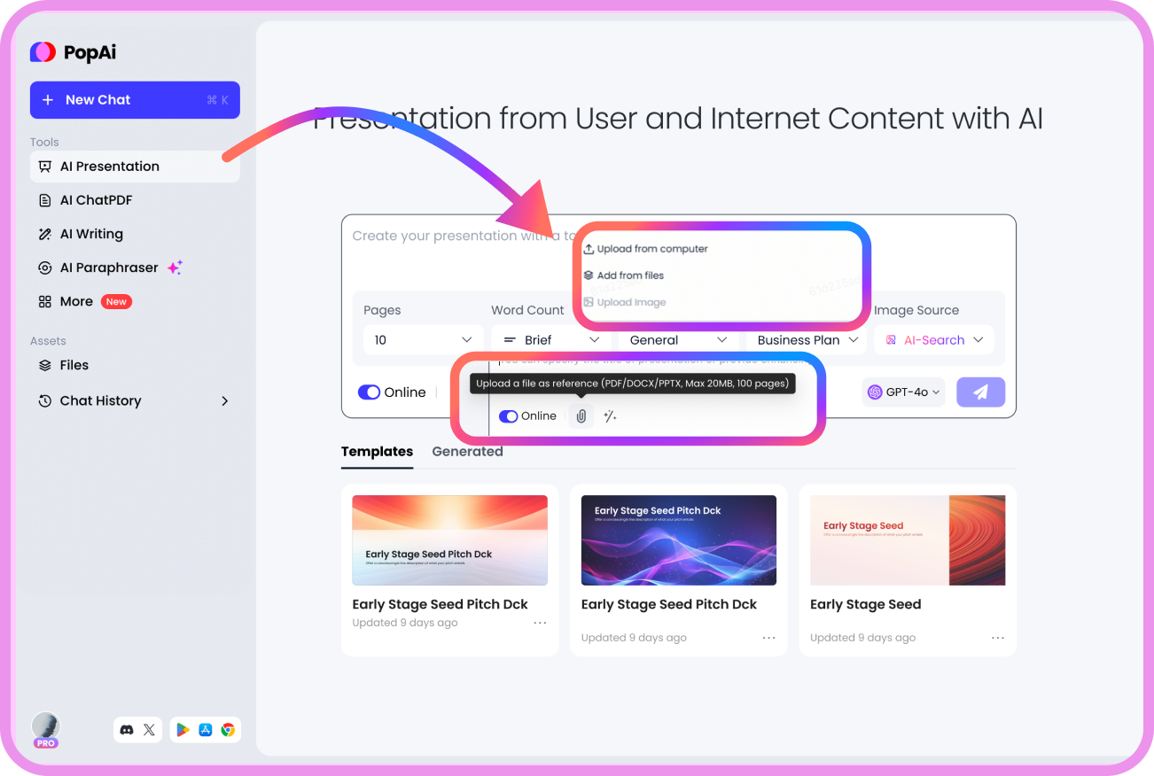 PopAi AI Presentation Maker product features
